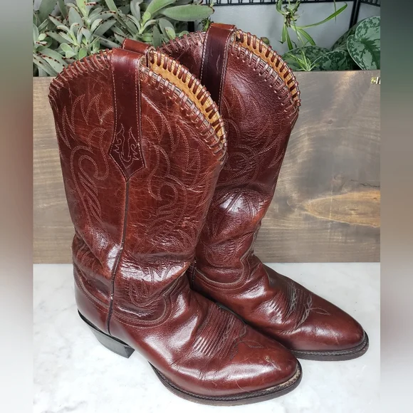 Vintage 90s Tony lama made in mexico cowboy boots size 8.5 D beautiful brown